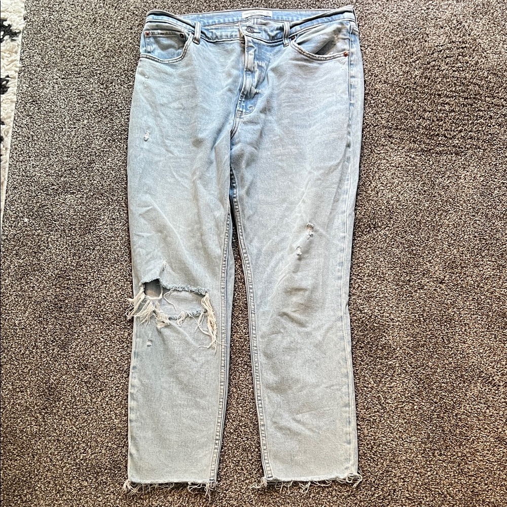 Abercrombie & Fitch Light Blue Distressed Straight Leg Jeans